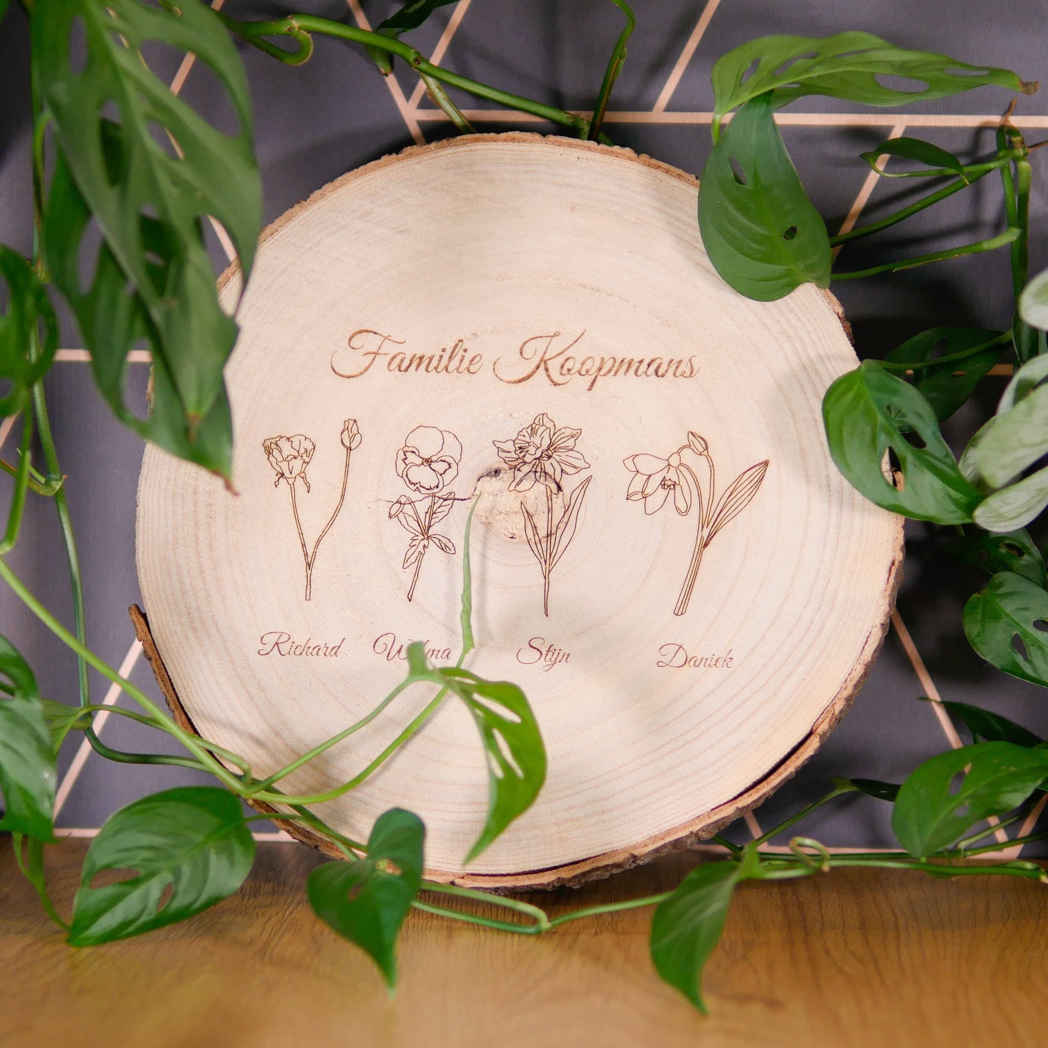 Houten Schijf - Familie Geboortebloemen